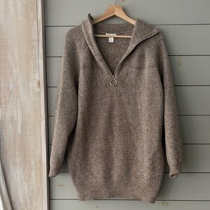 H&M Half-Zip Knit Sweater – Oatmeal / Taupe | Size S